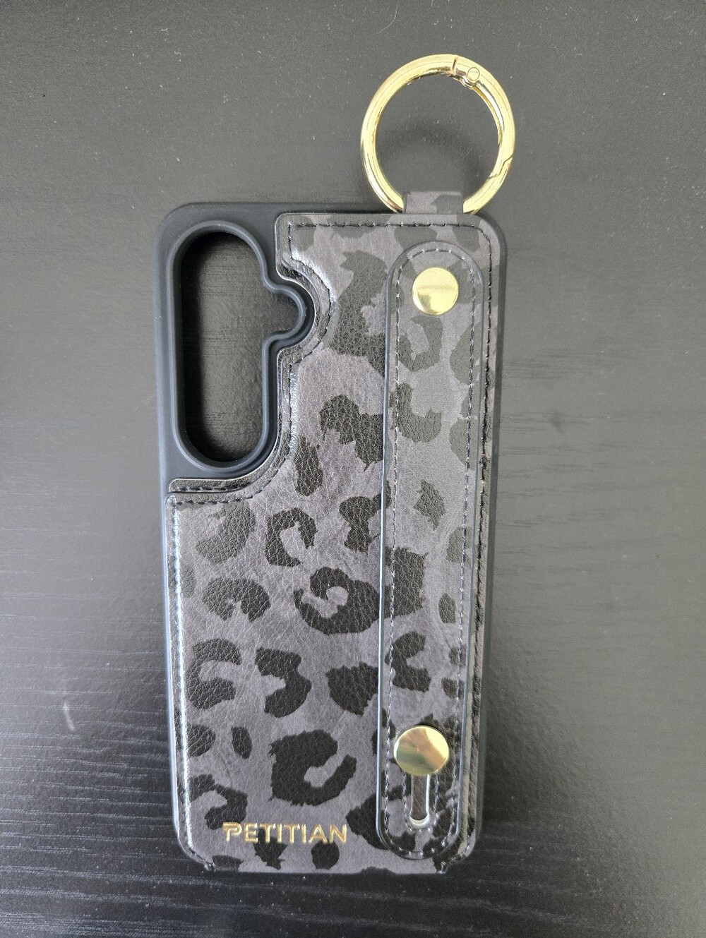 Black Leopard Print S24FE Phone Case With Card Holder
